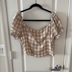 Abercrombie & Fitch Gingham Puff Sleeve Blouse - Brown and White